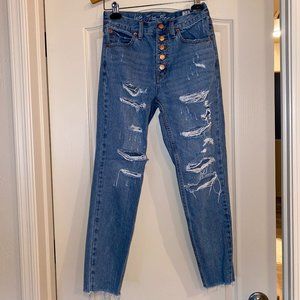 High Rise Slim-Fit Distressed Jeans